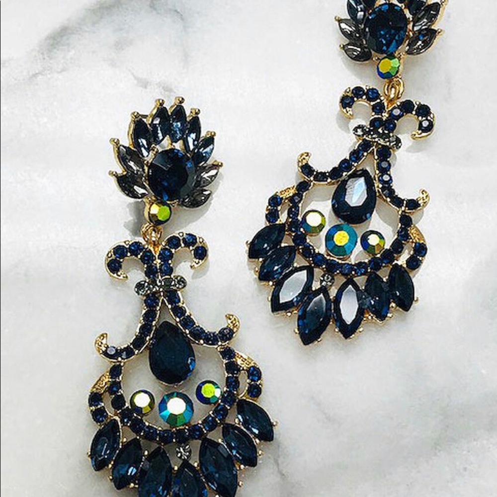 Navy Montana Blue Lotus Flower Earrings-Boutique - Picture 3 of 9